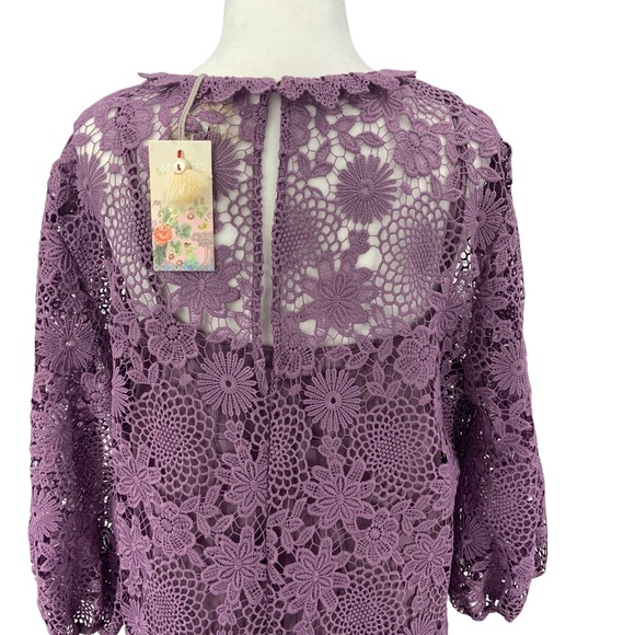 Johnny Was Purple Slip Dress with Lace Overlay B1 - Picture 10 of 14